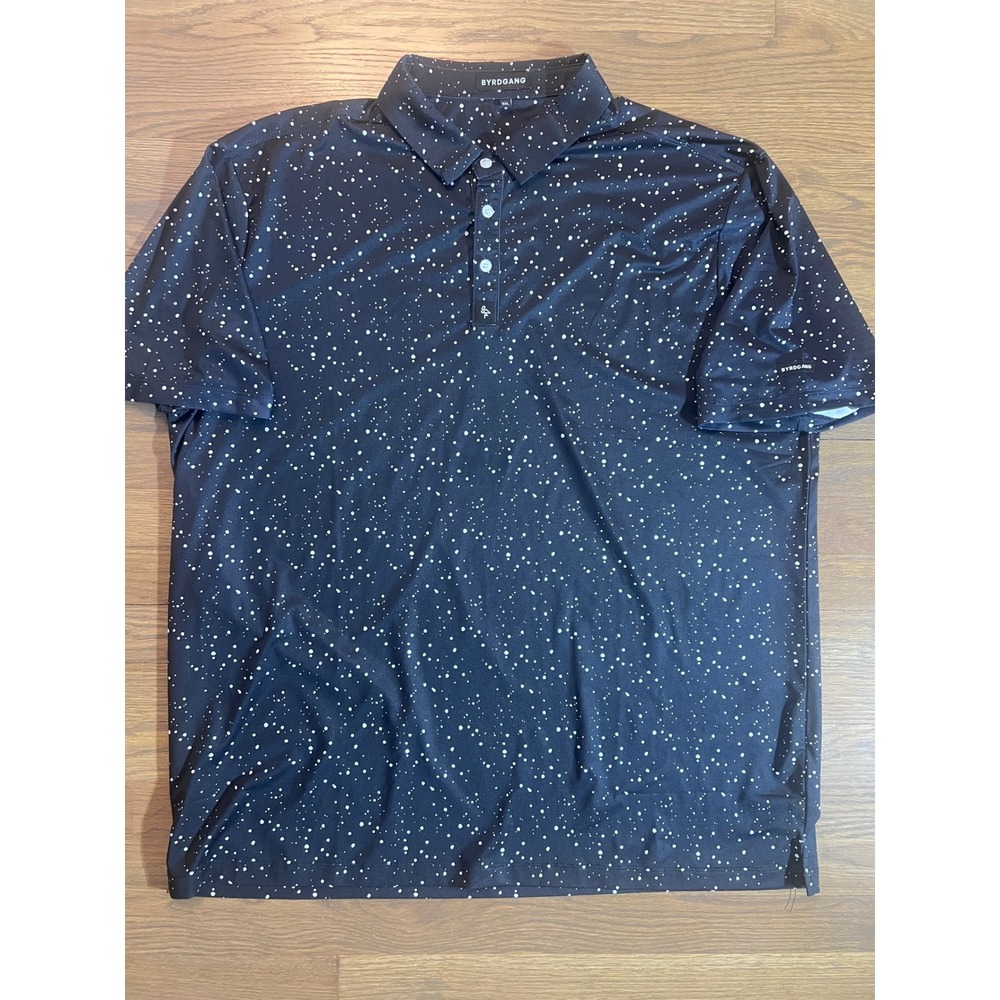 Byrdgang Mens 2XL Black White Splatter Print Performance Golf Polo Shirt Logo